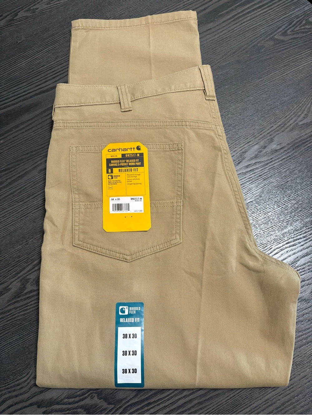 *NWT* Carhartt Rugged Flex Relaxed Fit Canvas Work Pants 38x30 Dark Khaki
